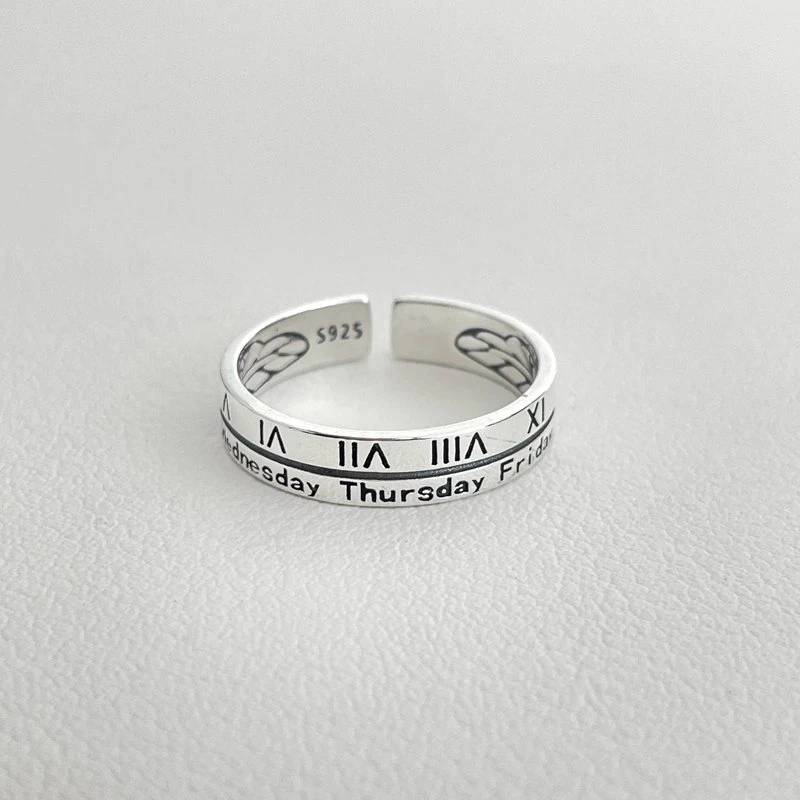 925银戒指 罗马数字涂鸦戒指