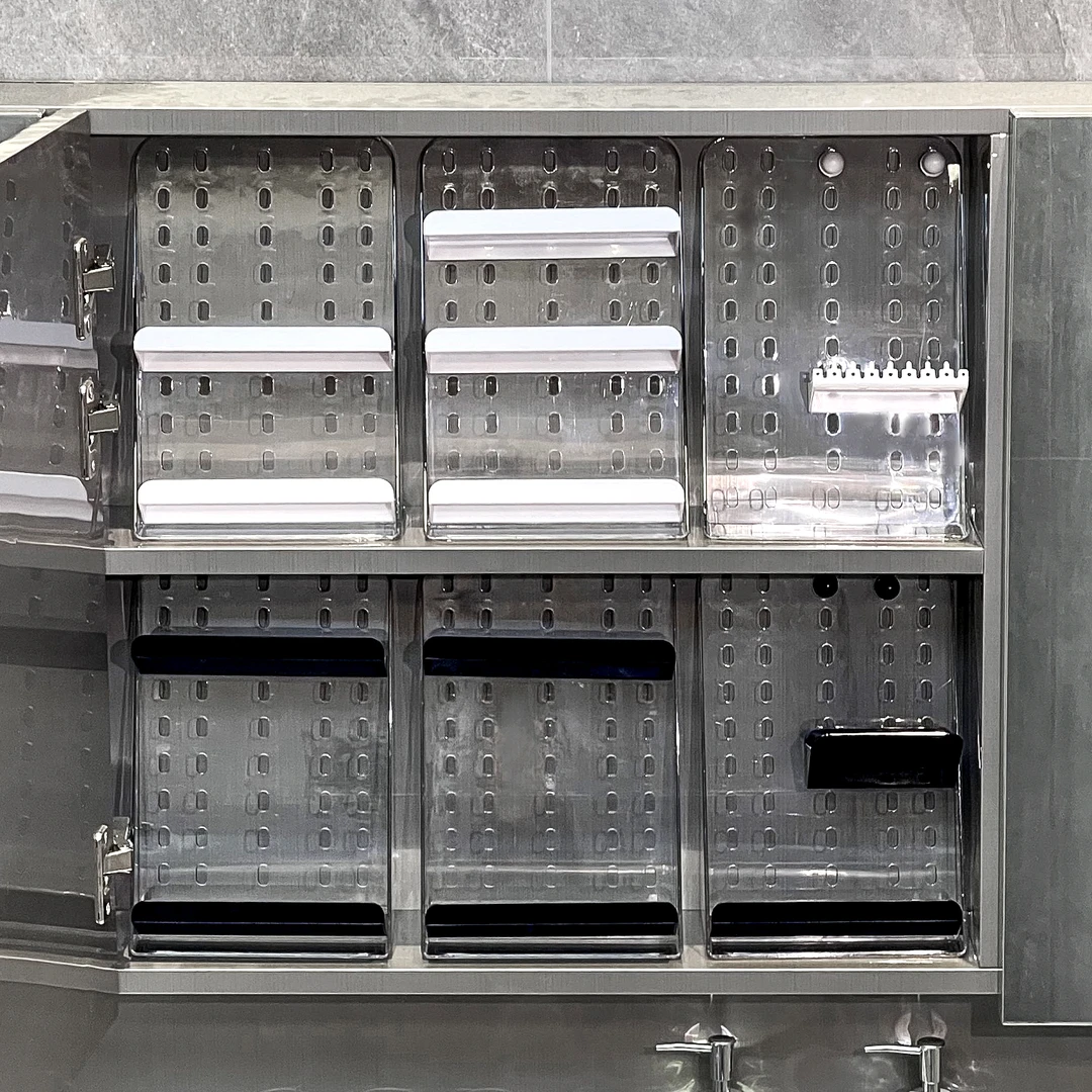 镜柜收纳盒卫生间浴室洗漱柜内洞洞板分层架口红首饰护肤品置物架