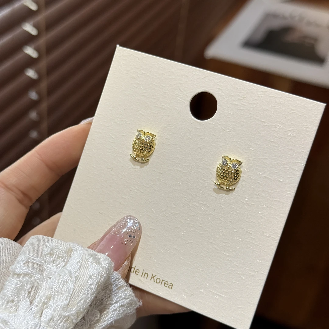 925银合成锆石耳饰 8407猫头鹰银耳钉