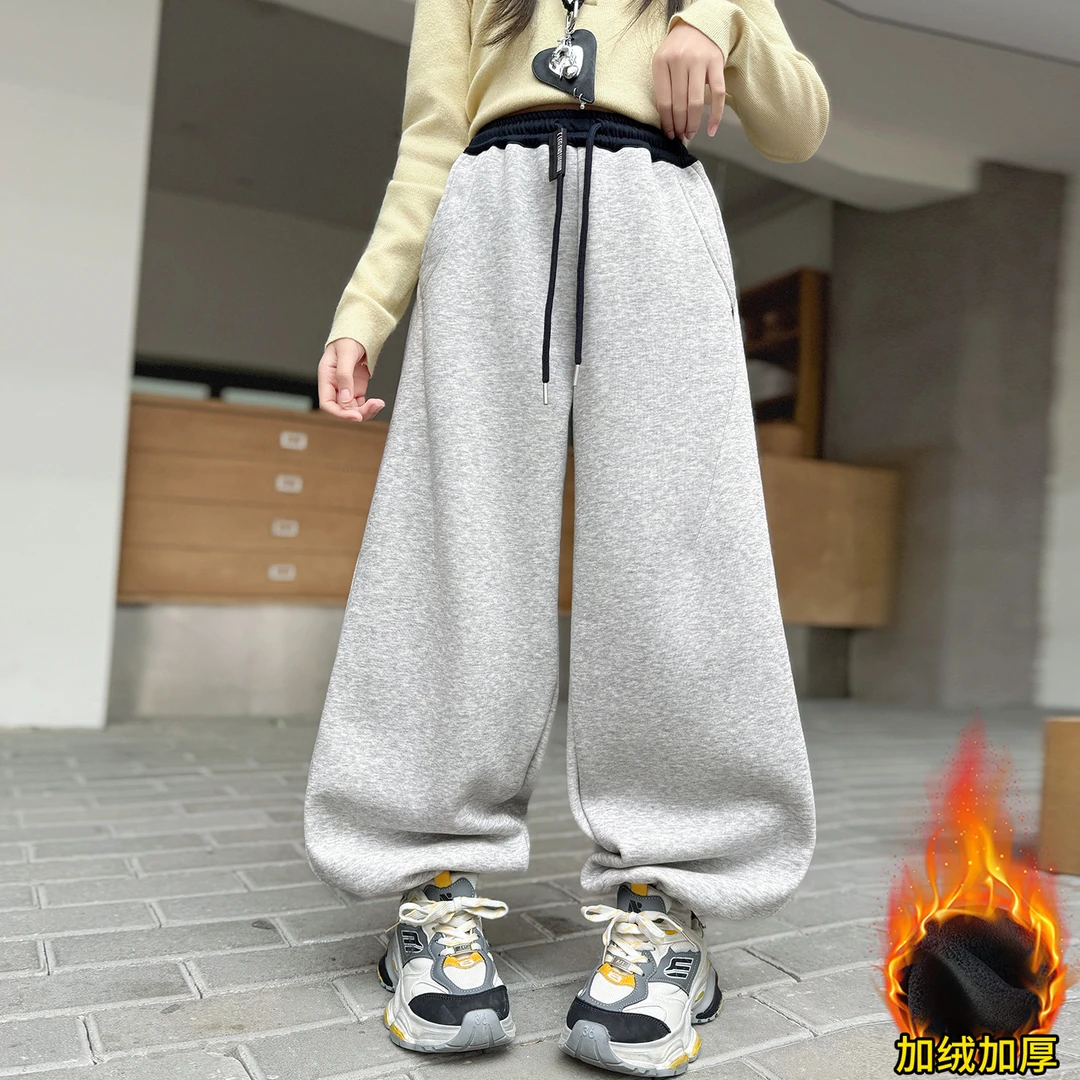 女童冬季弯刀运动裤2025新款洋气时尚保暖休闲裤6-12岁中大童裤子