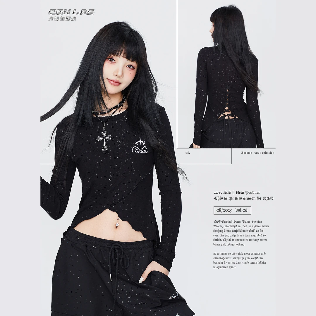 CBXLAB街舞潮牌星河闪光后背绑带性感长袖辣妹爵士女