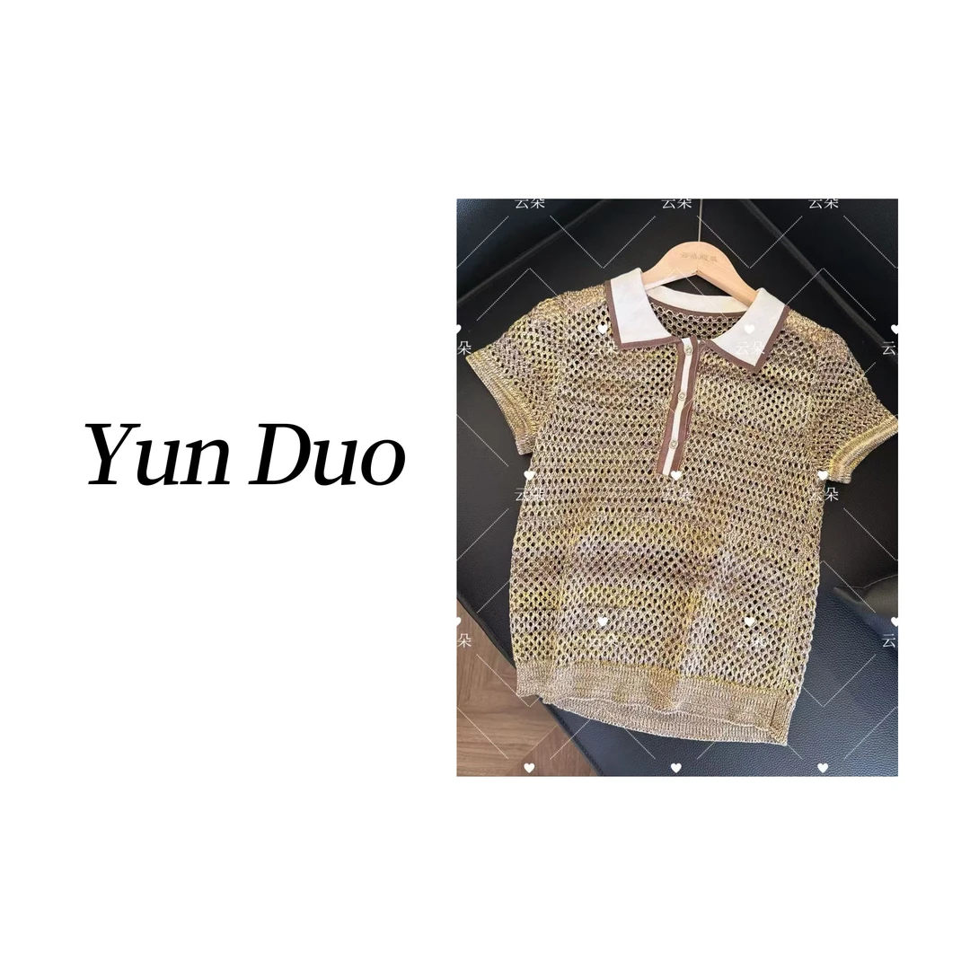 云朵定制【银行家】老钱感镂空翻领减龄短袖LC60