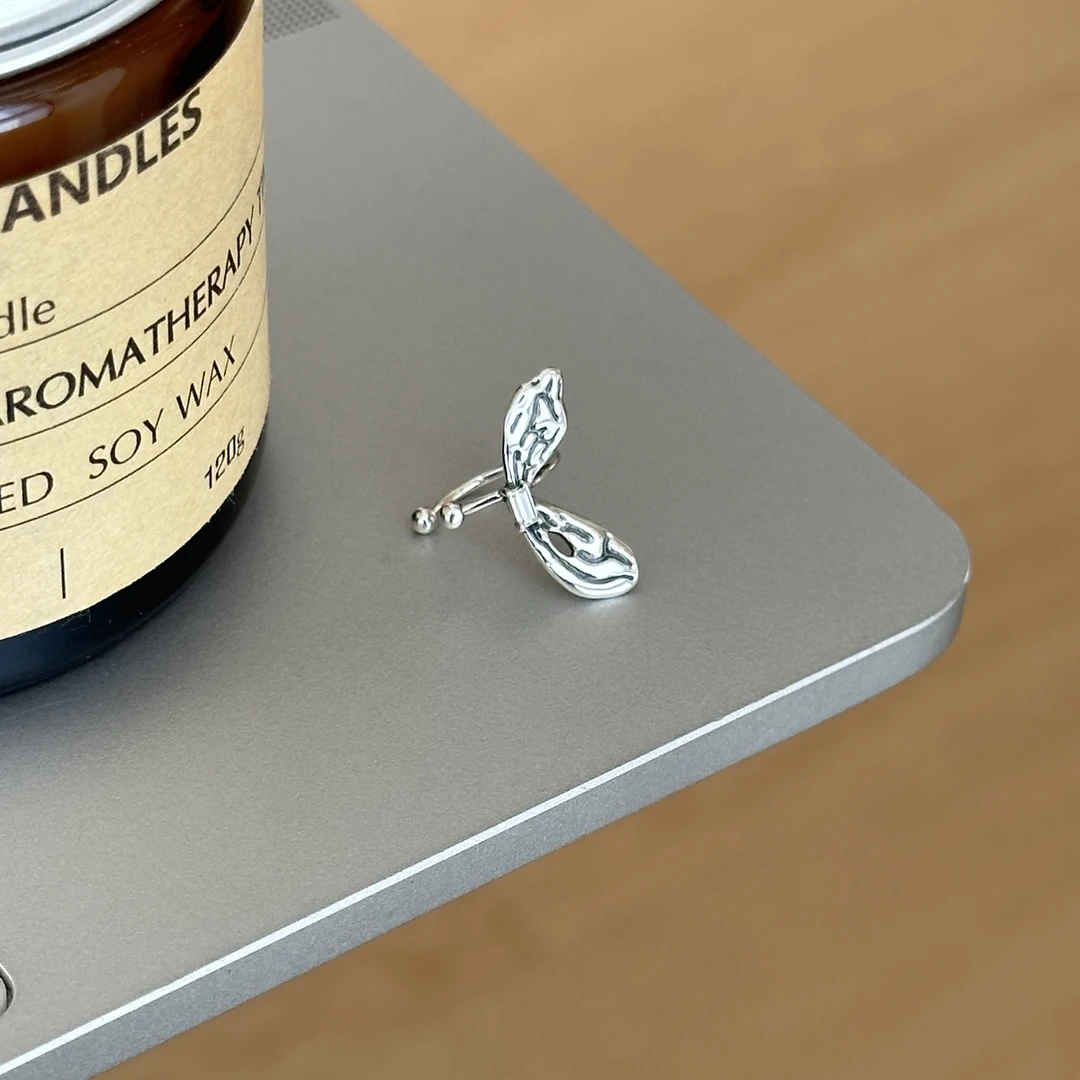 925银合成锆石耳饰 ins风时尚简约女褶皱蝴蝶翅膀耳骨夹 3315