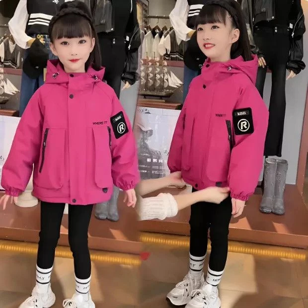 女童秋冬加棉外套2025新款儿童网红洋气中大童女孩冬装冲锋衣上衣