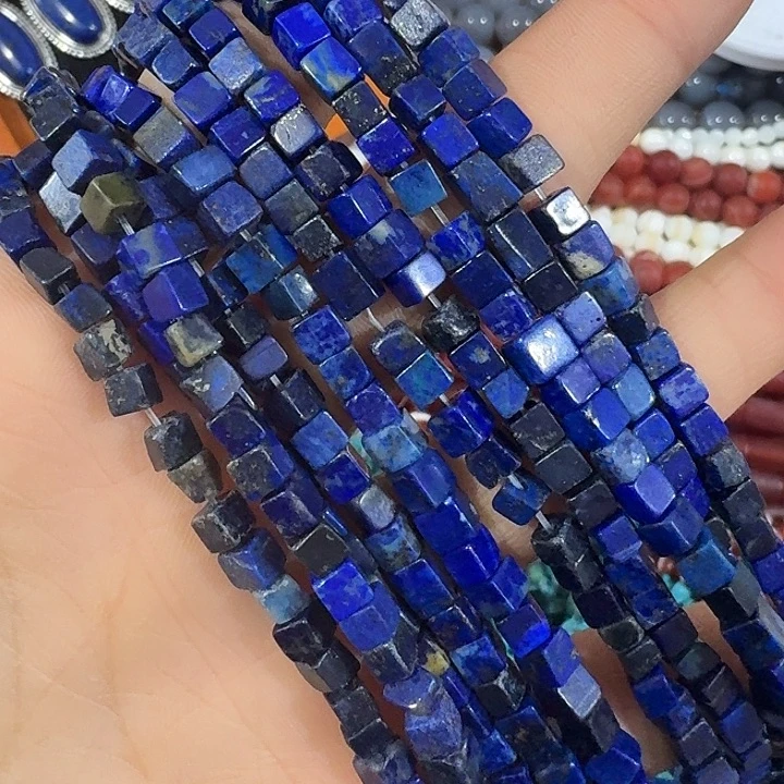 玛瑙/玉髓合金珠宝半成品一条4mm蓝色小方糖