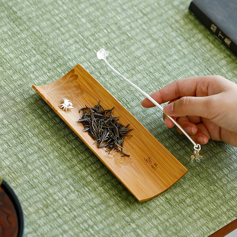 中式银制茶拨滴溜吊坠茶扒单个小茶勺功夫茶具茶匙茶道六君子配件