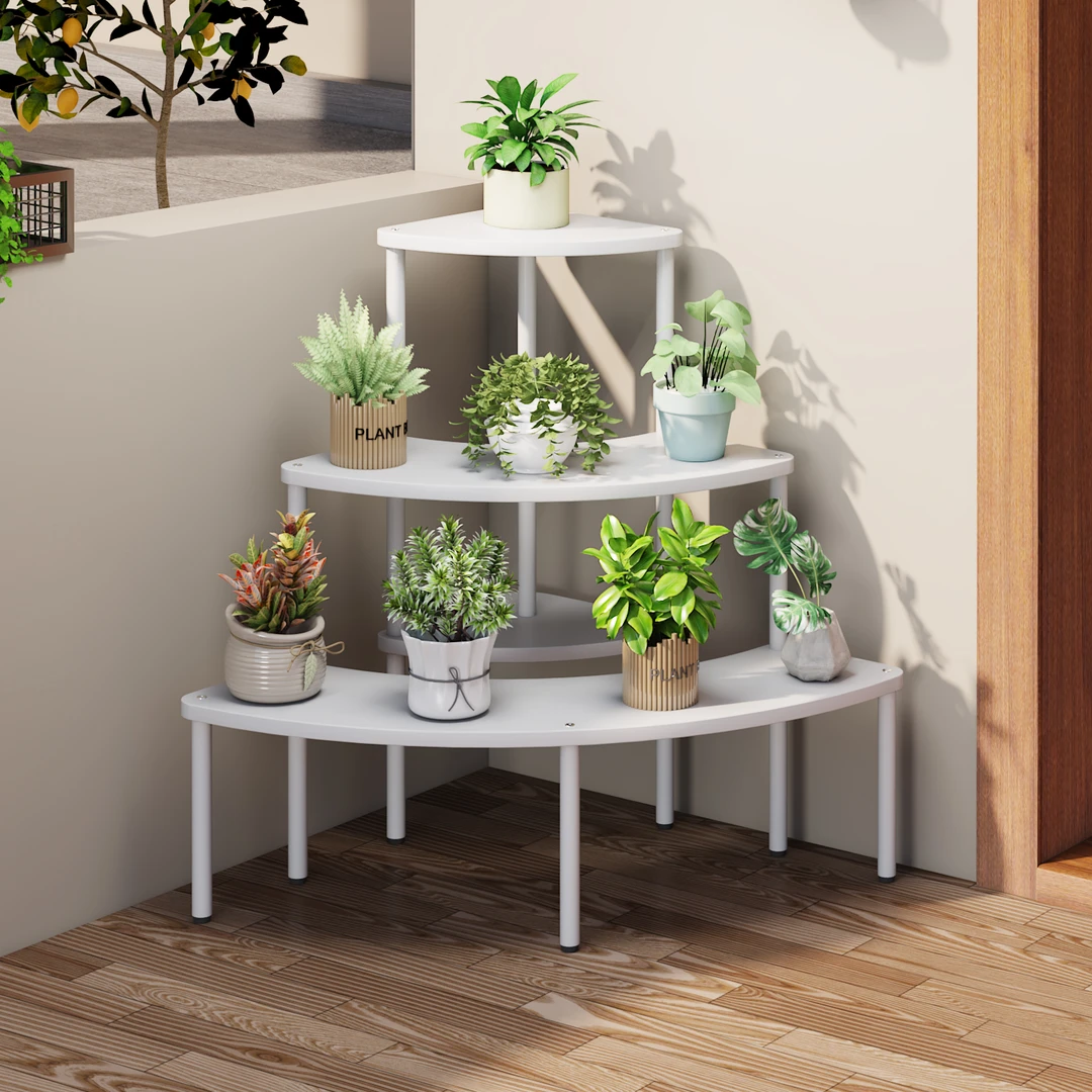 实木花架阳台多肉展示架家用落地式弧形阶梯置物架户外绿萝摆放架