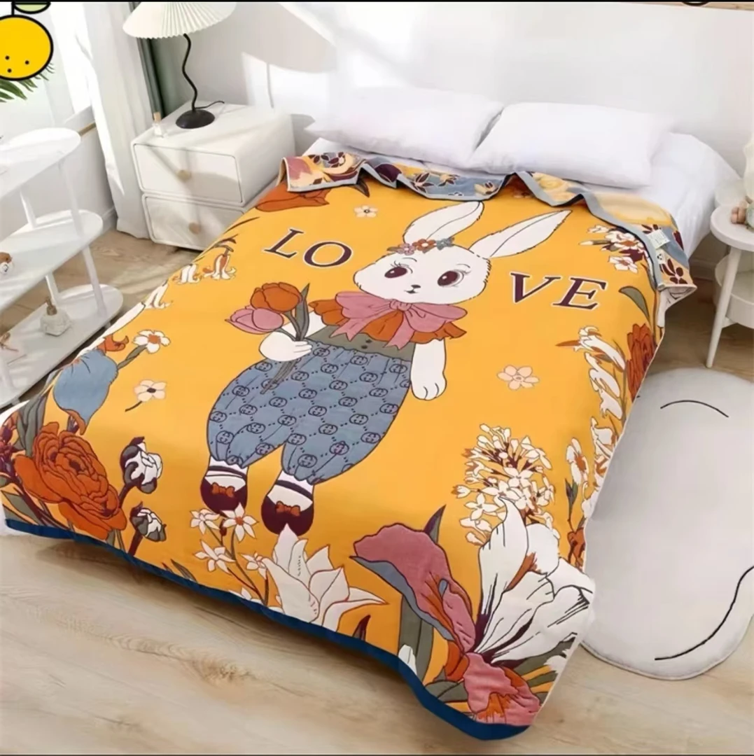 【兔子】150X200色织双层纱棉被纯棉柔软透气亲肤泡芙被