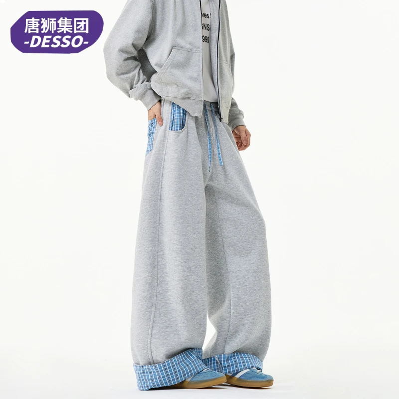 唐狮集团DESSO美式拼接复古撞色卫裤2025秋冬男款阔腿直筒休闲裤