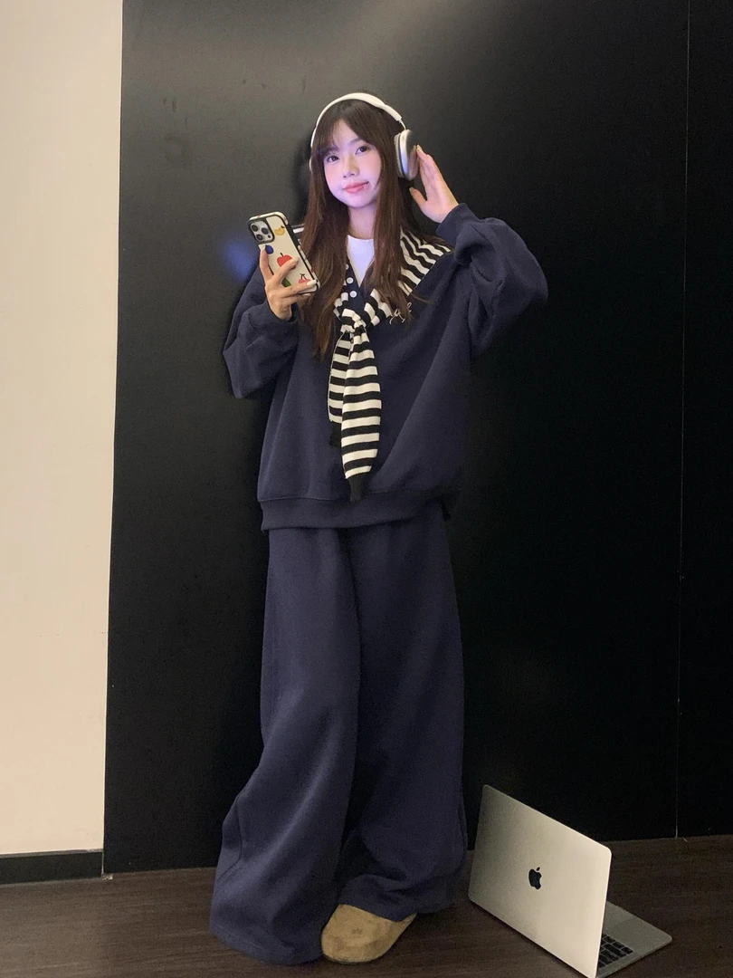 假两件卫衣披肩睡衣女秋季2025新款大码长袖长裤家居服套装可外穿