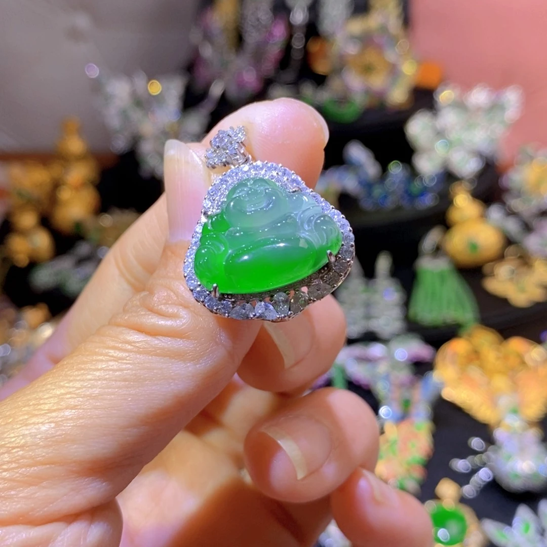 翡翠银S925镶嵌吊坠(不含链)天然翡翠