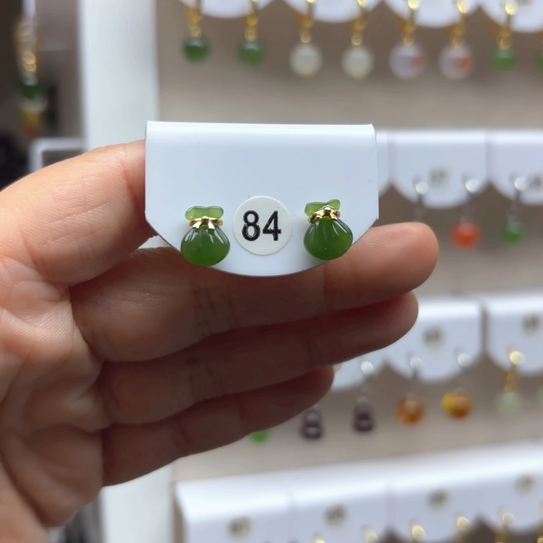 和田玉耳饰银S925镶嵌