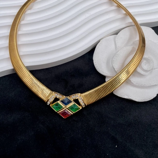 95新 DIOR/迪奥 迪奥云纹琉璃菱形项链/d01516