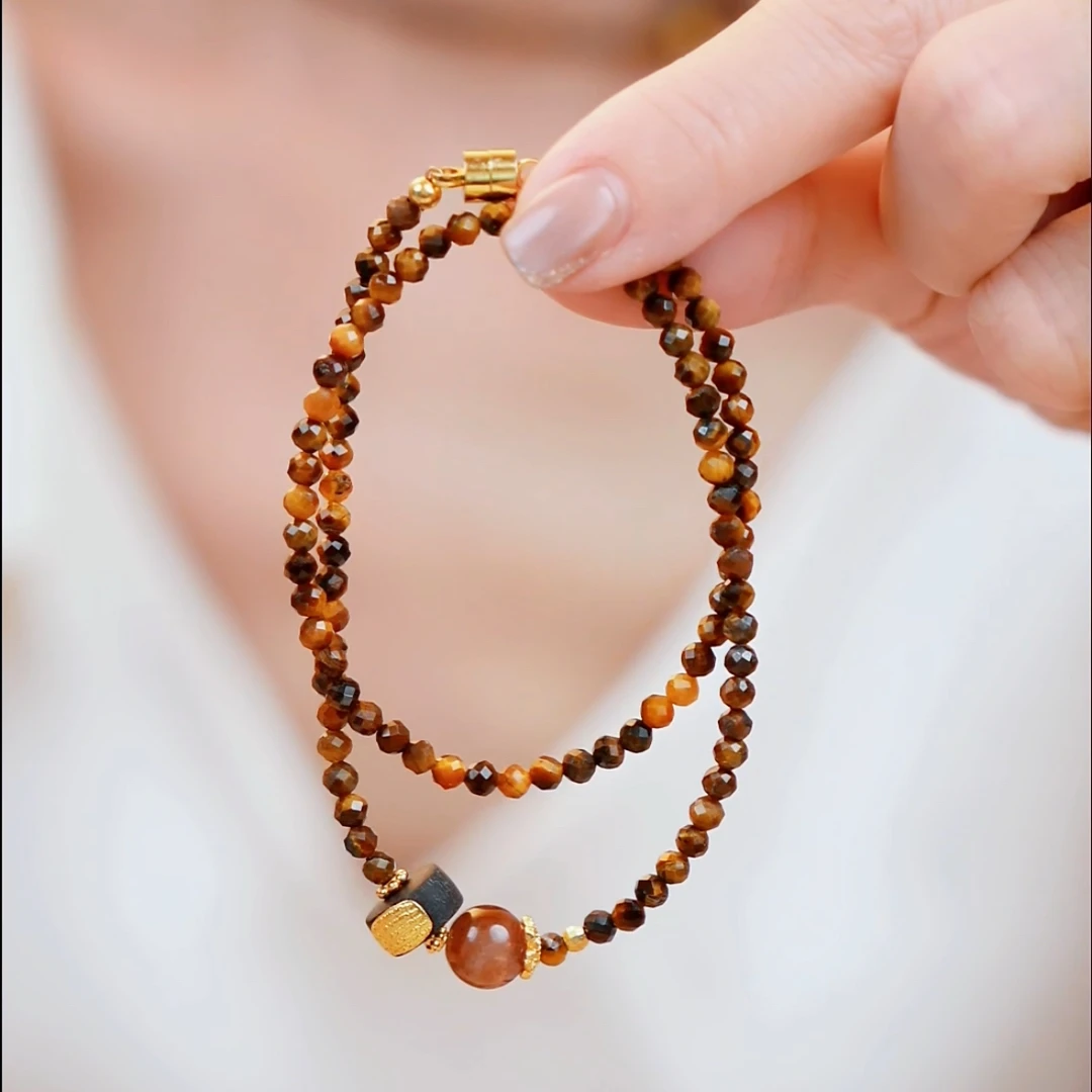 手链 【三生万物】虎眼石红兔毛芭比檀木手串多样性发其一