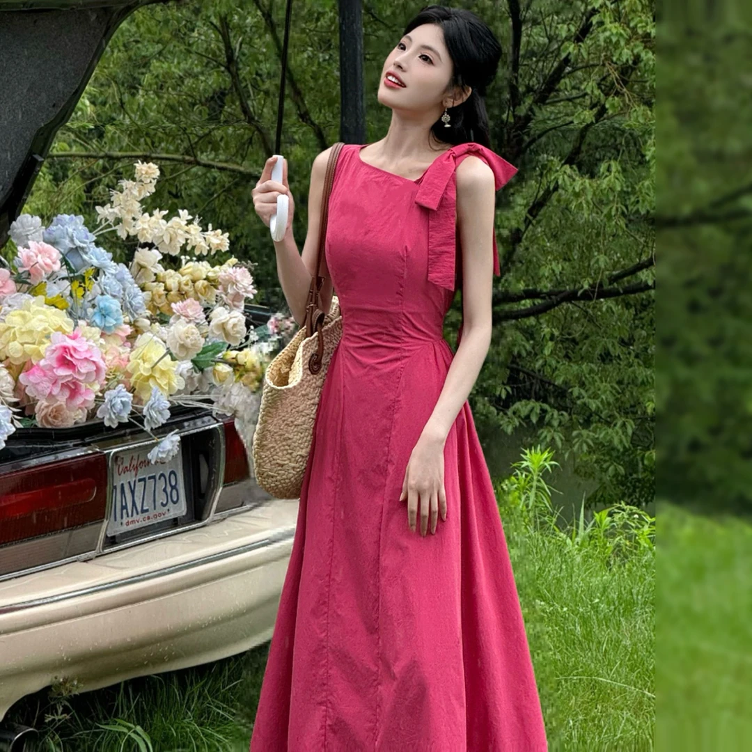 法式粉色吊带连衣裙女夏2025新款爆款小个子海边度假绝美漂亮长裙