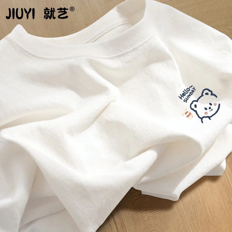 小熊白色短袖t恤女2025夏季显瘦大码新款纯棉打底半袖上衣ins体恤