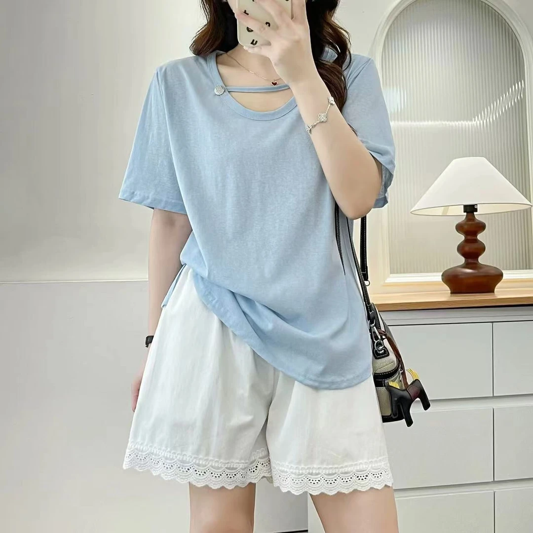 夏季宽松百搭显瘦设计宽松圆领T恤