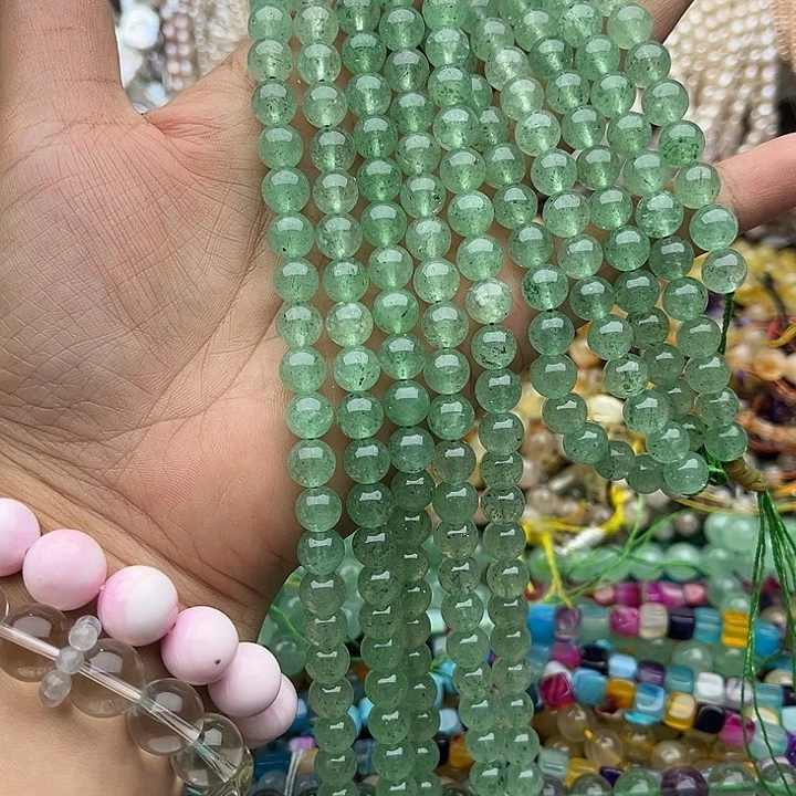 玛瑙/玉髓未镶嵌珠宝半成品一条8mm绿草莓