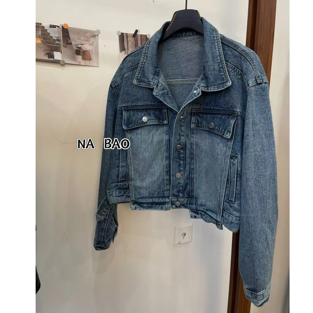 NABAO▶【2025早春洗水重工浅色牛仔短外套】