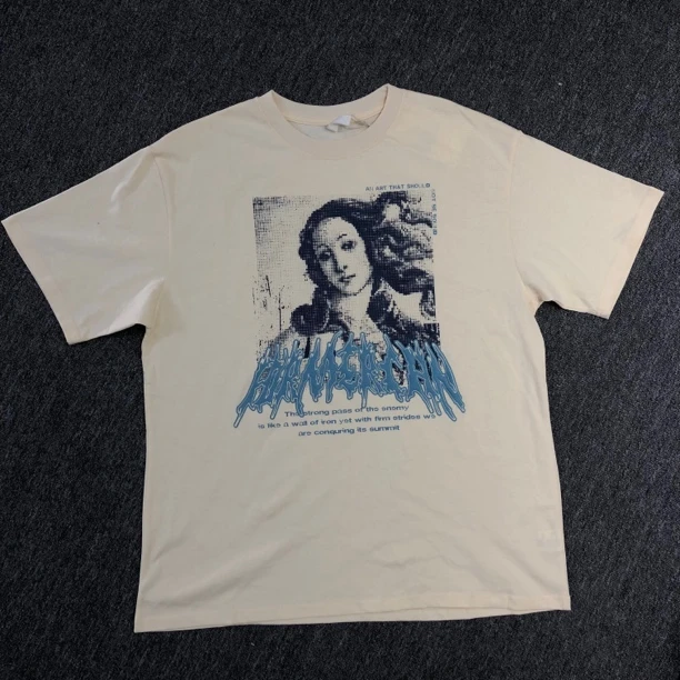 292【王德发】印花短袖宽松型美式短宽印花T恤做旧运动轻奢