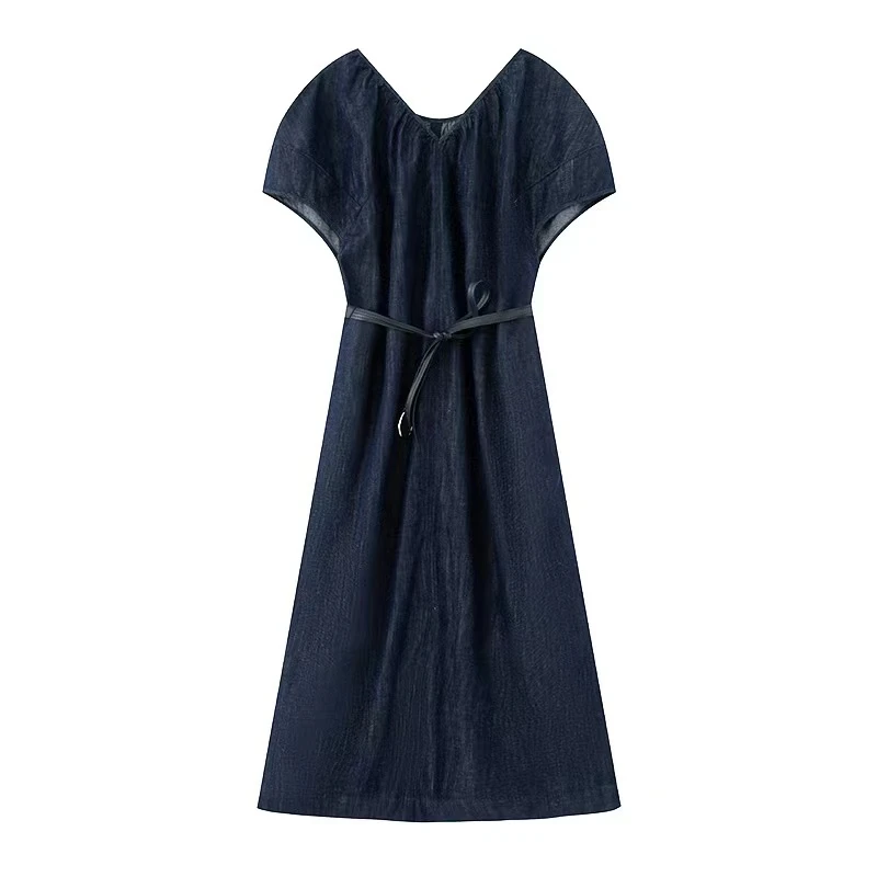 2025艾家同款牛仔显瘦连衣裙气质夏季收腰设计师9011