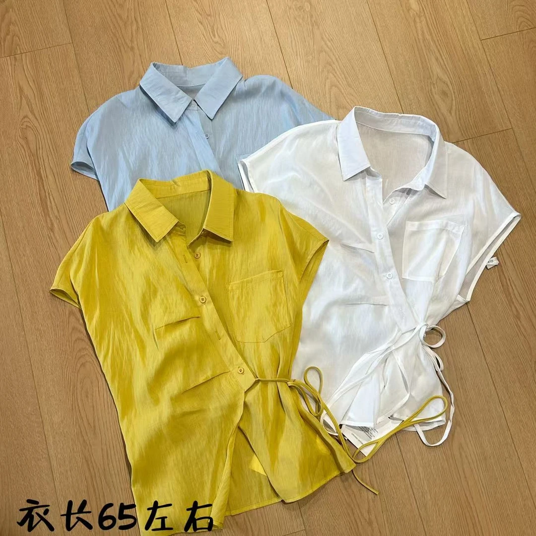 【志玲家】优选2525款斜扣褶皱系绳收腰无袖衬衫