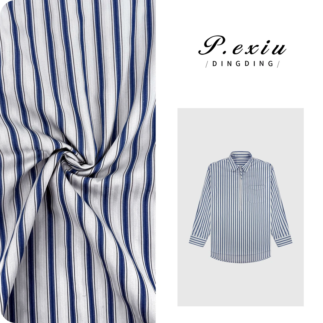 100%棉设计感拉链半开领竖条纹长袖衬衫WH00390