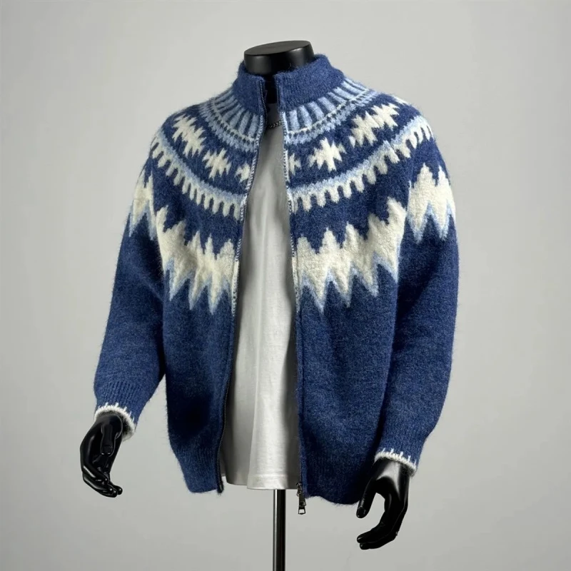 大码300斤民族风毛衣夹克男士秋季新款美式短款cleanfit针织外套2