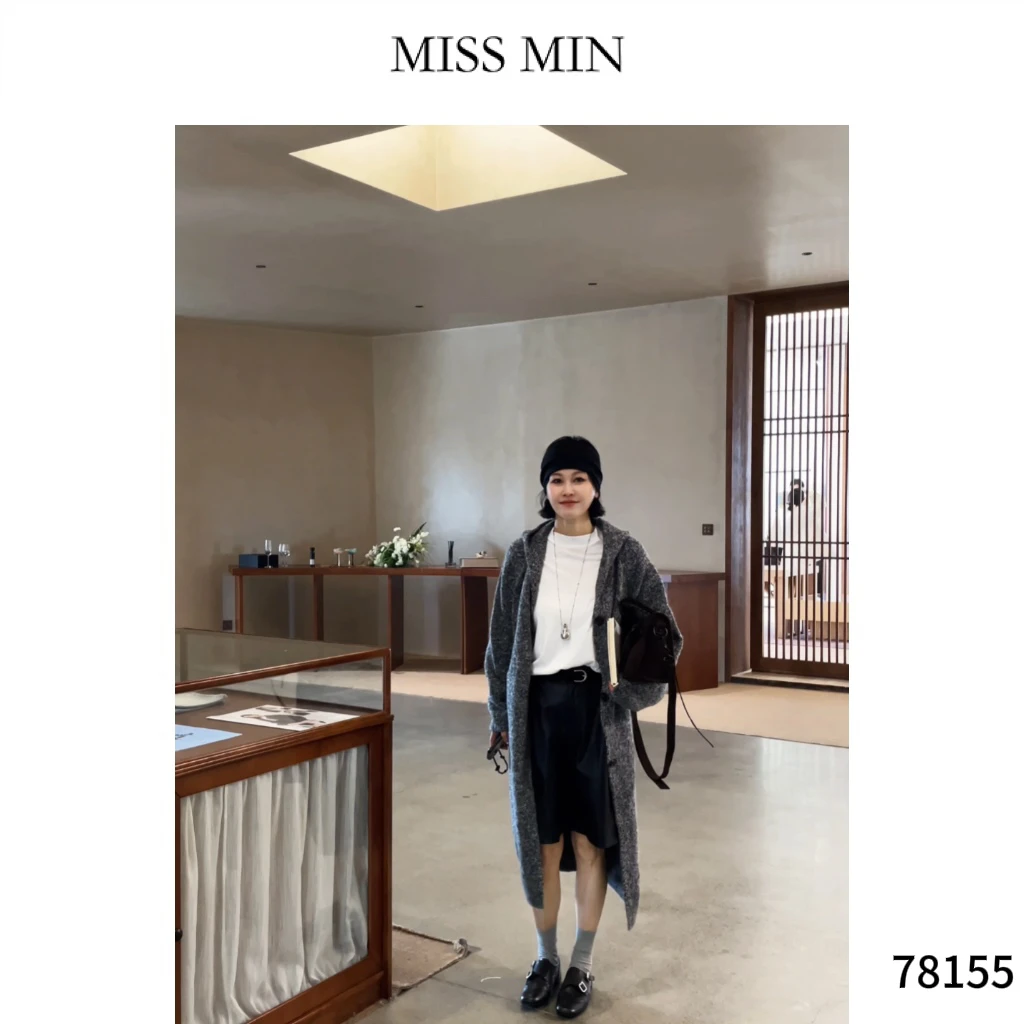 MISS MIN【漫长冬季】慵懒连帽v领千金贵系衣服高级显瘦大衣 78155