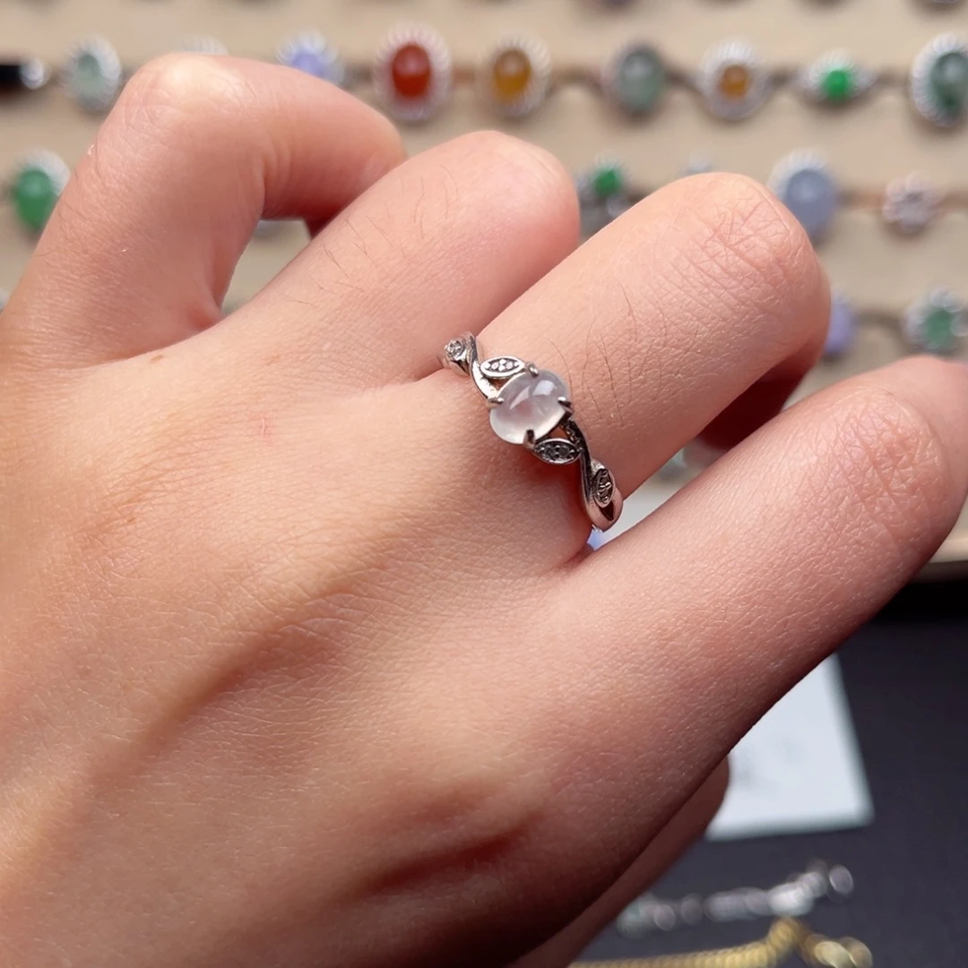 翡翠银S925镶嵌戒指天然A货翡翠