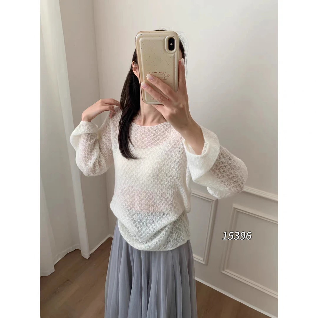 15396 WANGDAN（部分无水洗唛，介意慎拍)新款网眼针织长袖