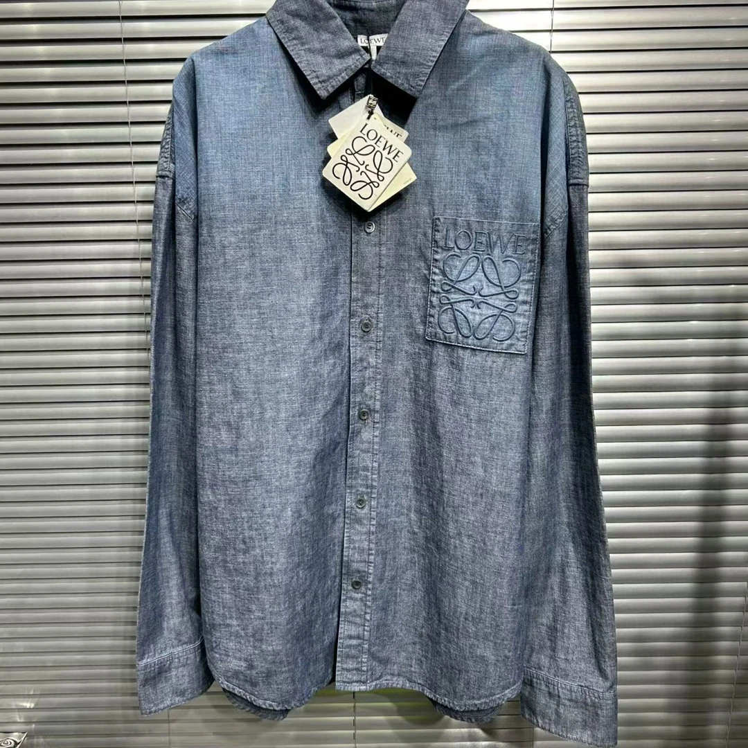 未使用 LOEWE/罗意威 胸前口袋刺绣渐变长袖衬衫 46码