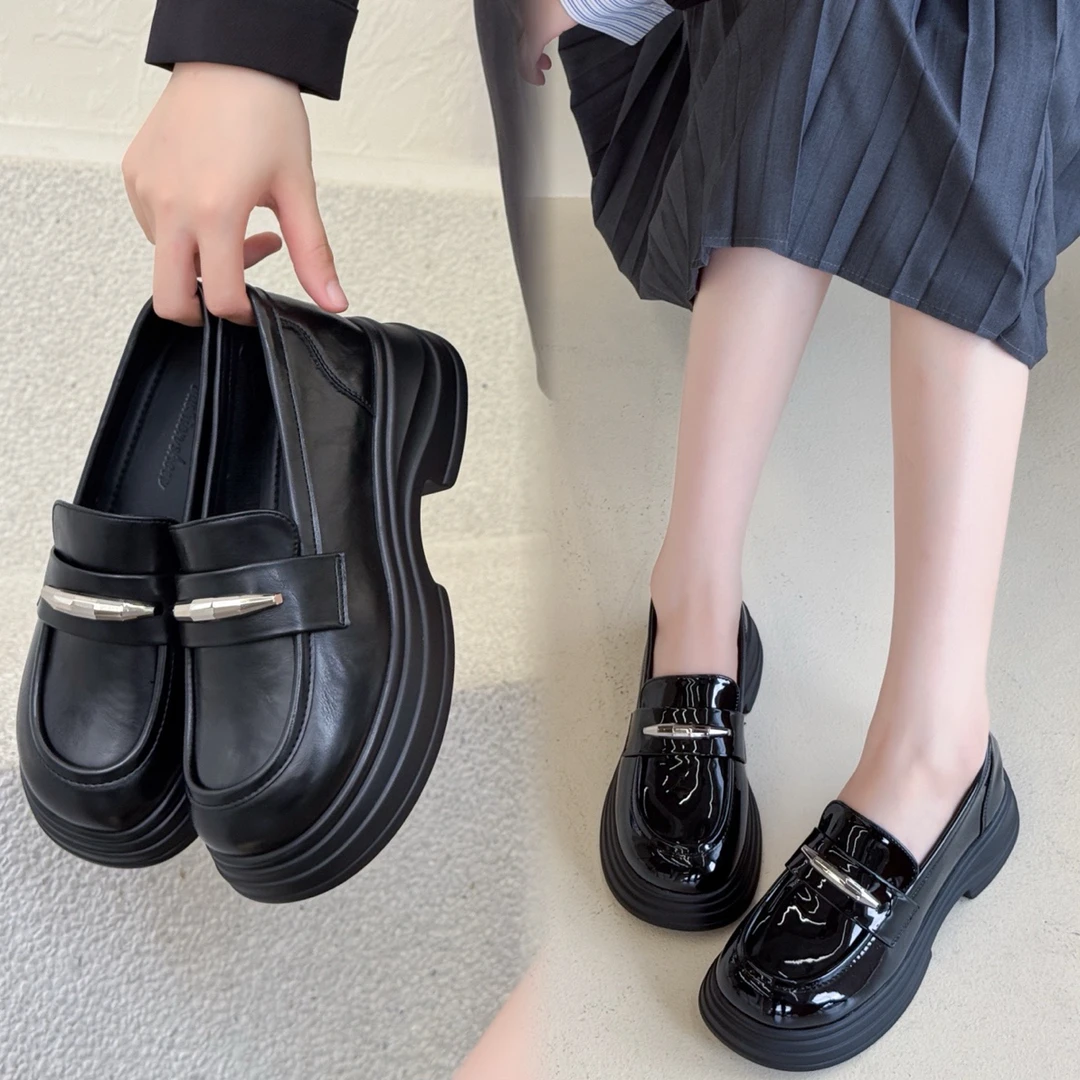 厚底增高小个子乐福鞋女2025秋季新款鞋子百搭女款黑色单鞋小皮鞋