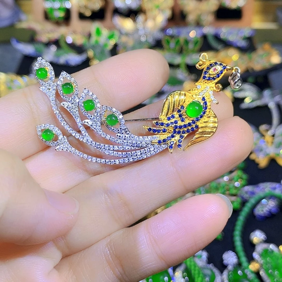 吊坠(不含链)银S925镶嵌翡翠