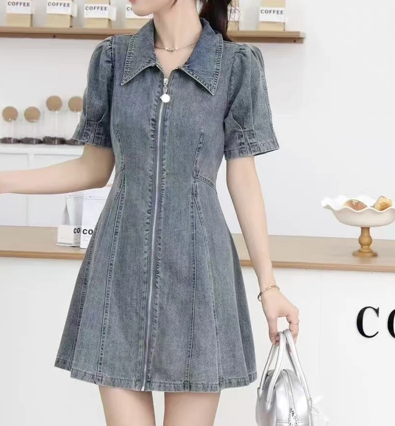 0321拉链连衣裙显瘦小个子牛仔裙子