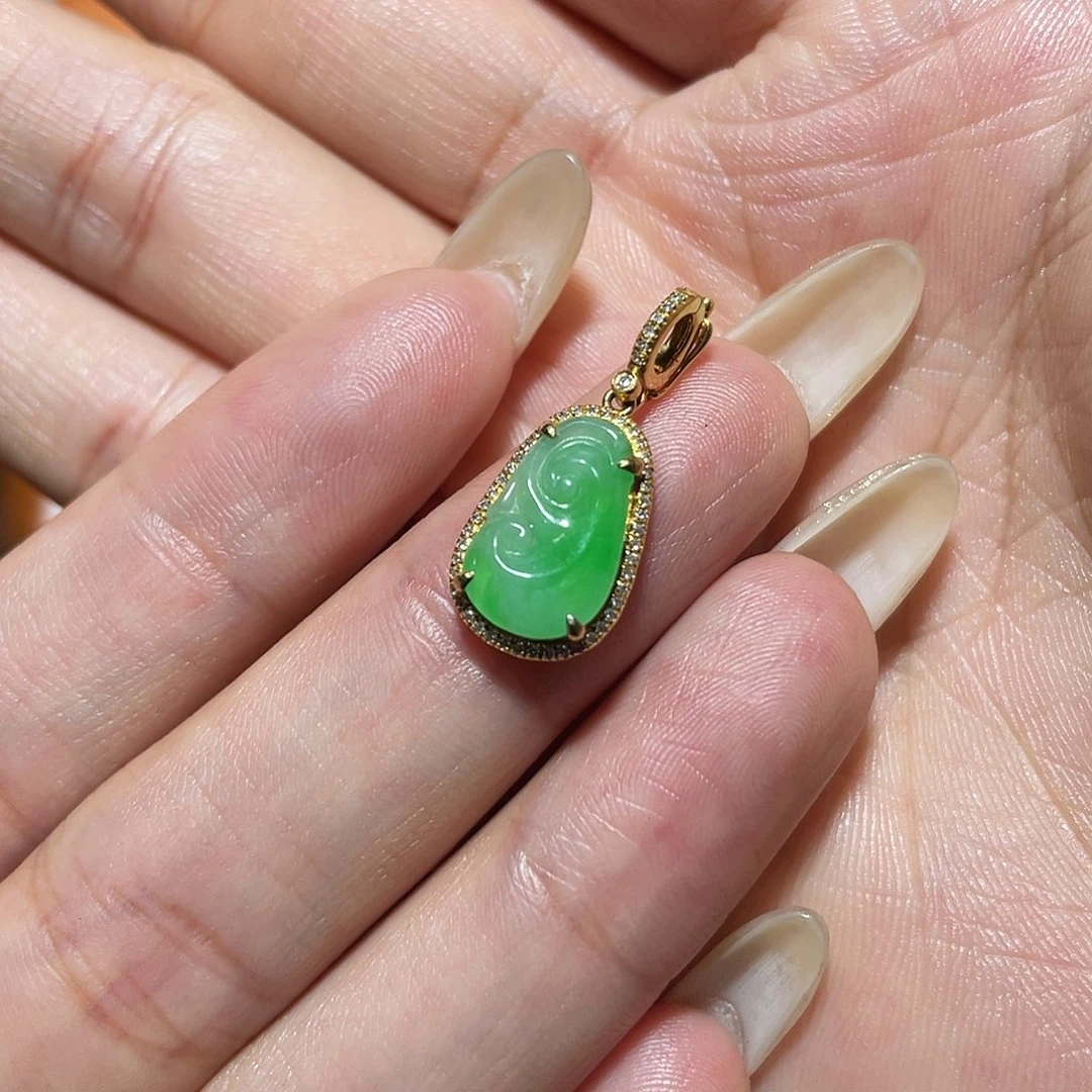 翡翠18K金镶嵌吊坠(不含链)