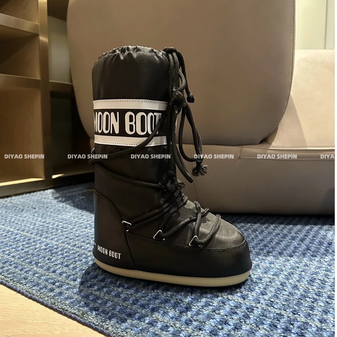 月亮防水保暖冬季加厚时尚光板长筒雪地靴