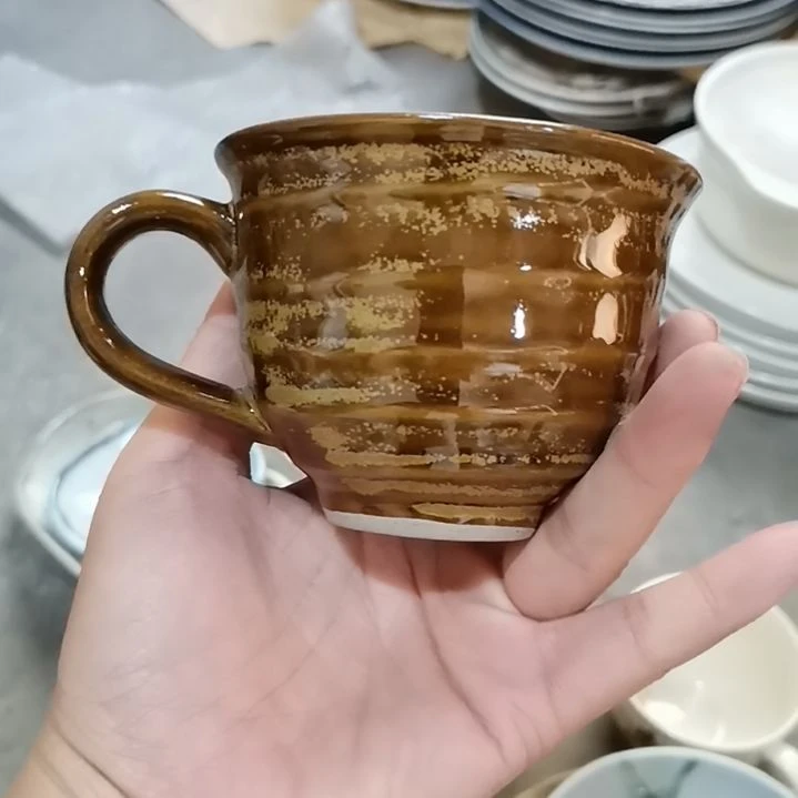 瓷片五厂  黄金釉咖啡杯