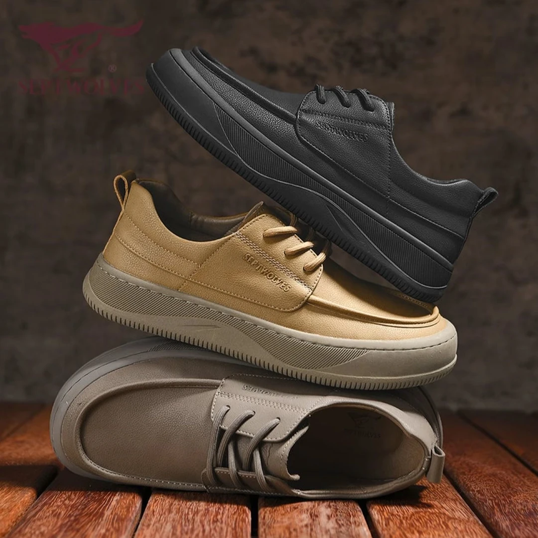 七匹狼商务秋季新款男士英伦风皮鞋增高软底商务真正头层全牛皮鞋