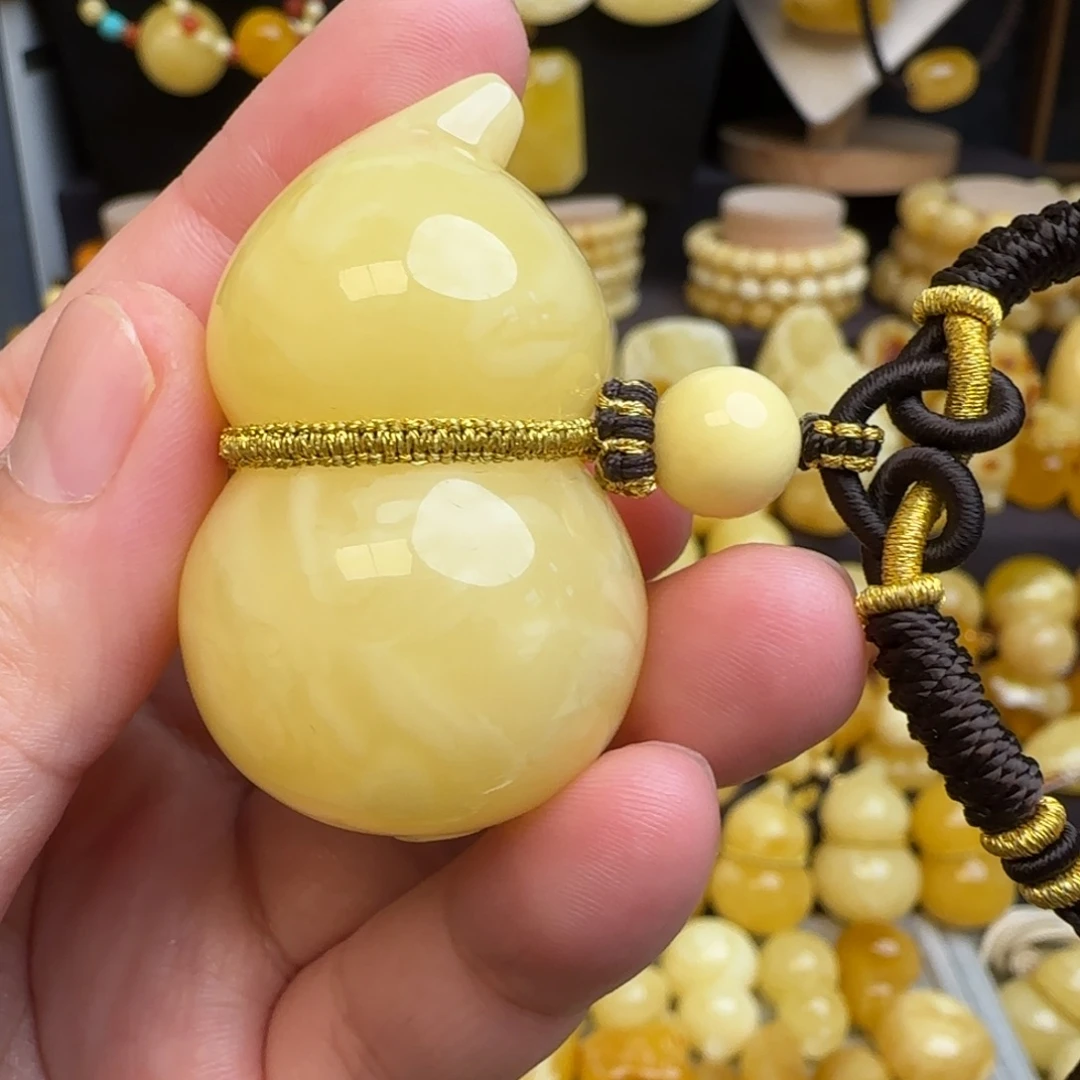 琥珀未镶嵌套链天然蜜蜡葫芦吊坠