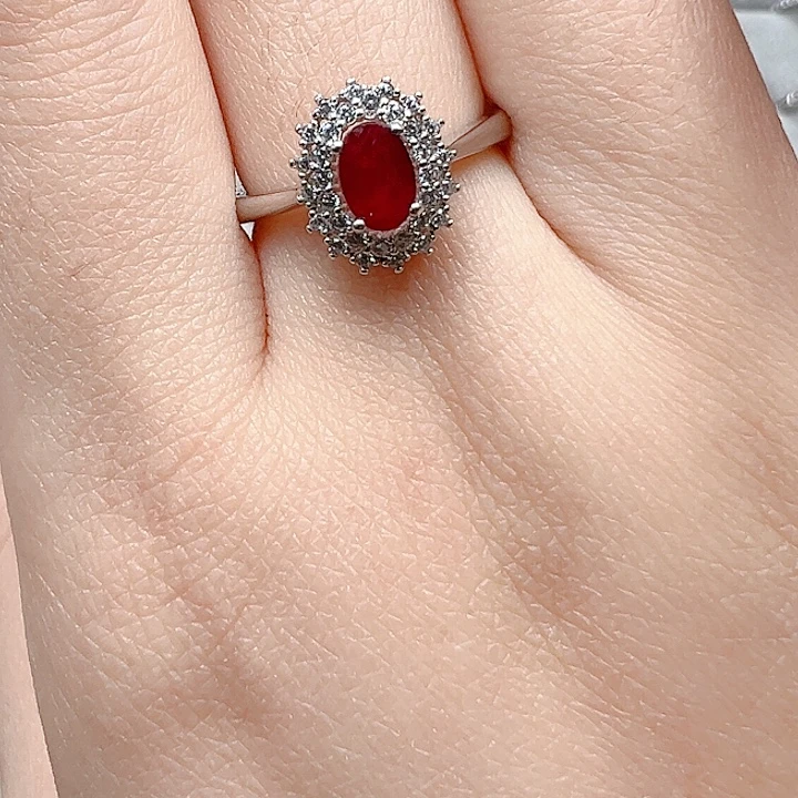 戒指红宝石银S925镶嵌