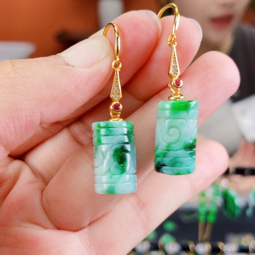 银S925镶嵌翡翠耳饰