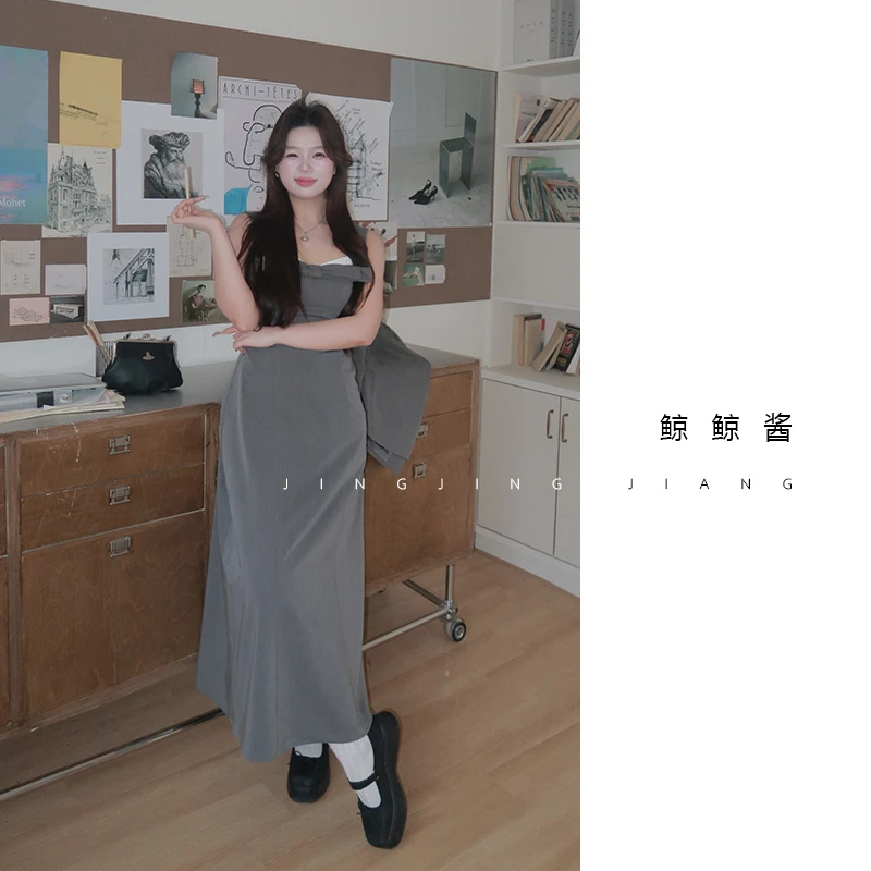 ZOZ鲸鲸酱 【自由学分】春季新品显瘦小众气质西装吊带连衣裙