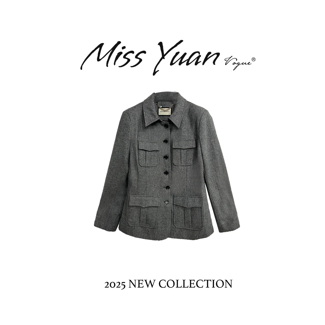 63126 M.Y媛总 早秋新款复古修身休闲毛呢外套洋气工装风短西装
