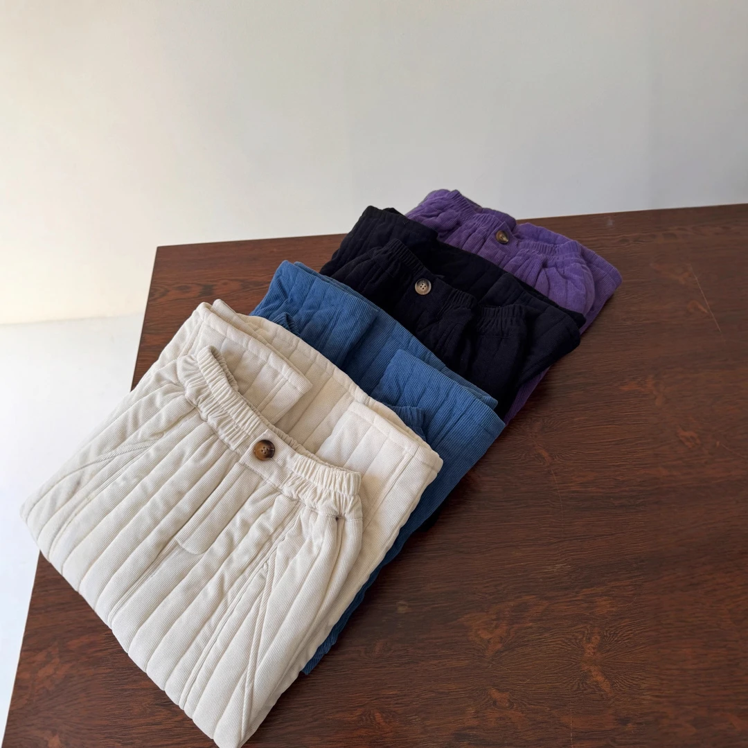 冬季女童加厚绗棉文艺半身裙儿童百搭竖条简约绗线棉裙子保暖