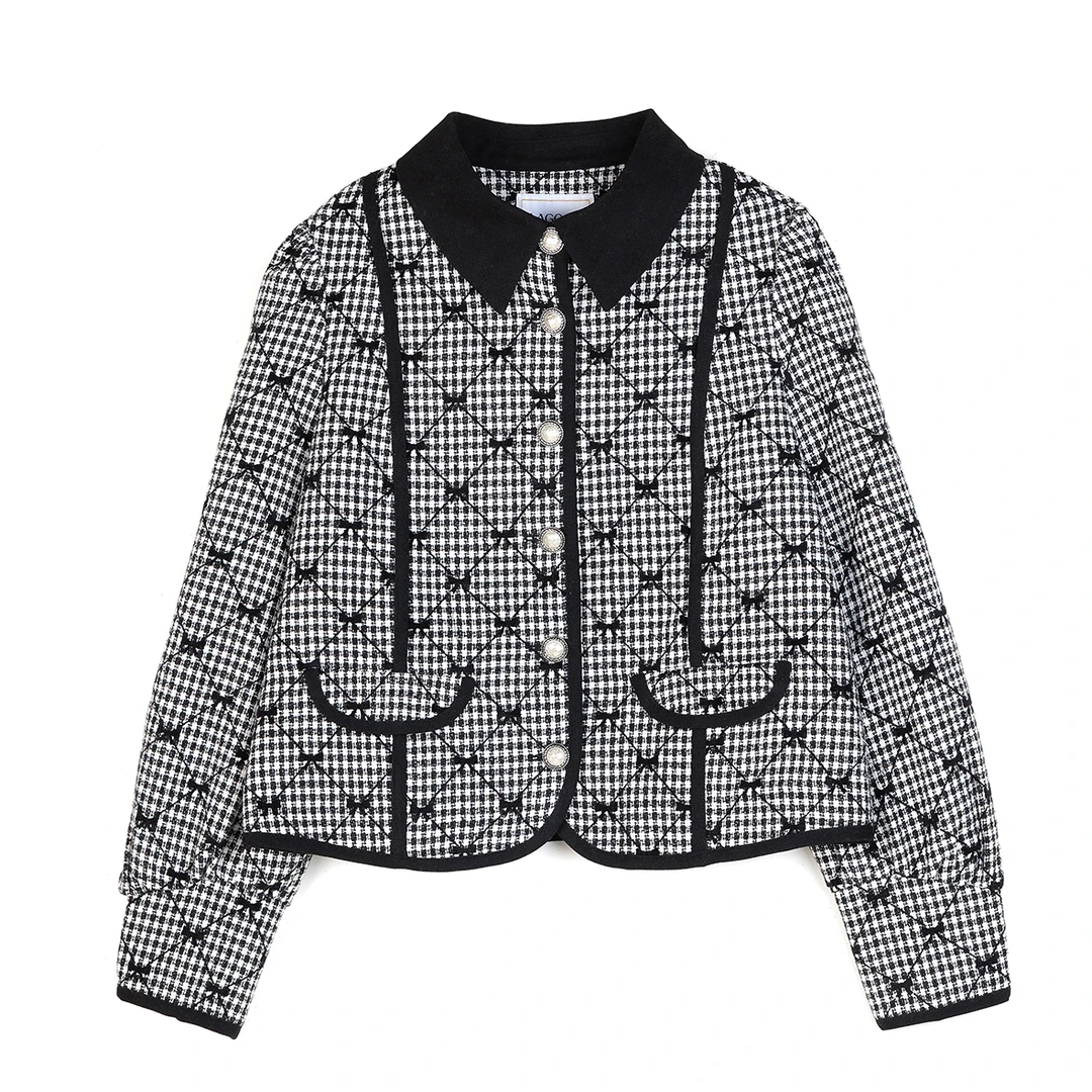 小香风气质短款时尚休闲千鸟格格纹外套