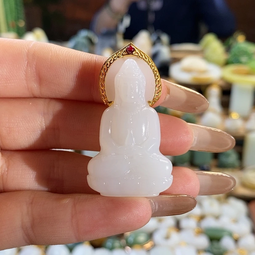 【闪购商品】和田玉吊坠18K金镶嵌