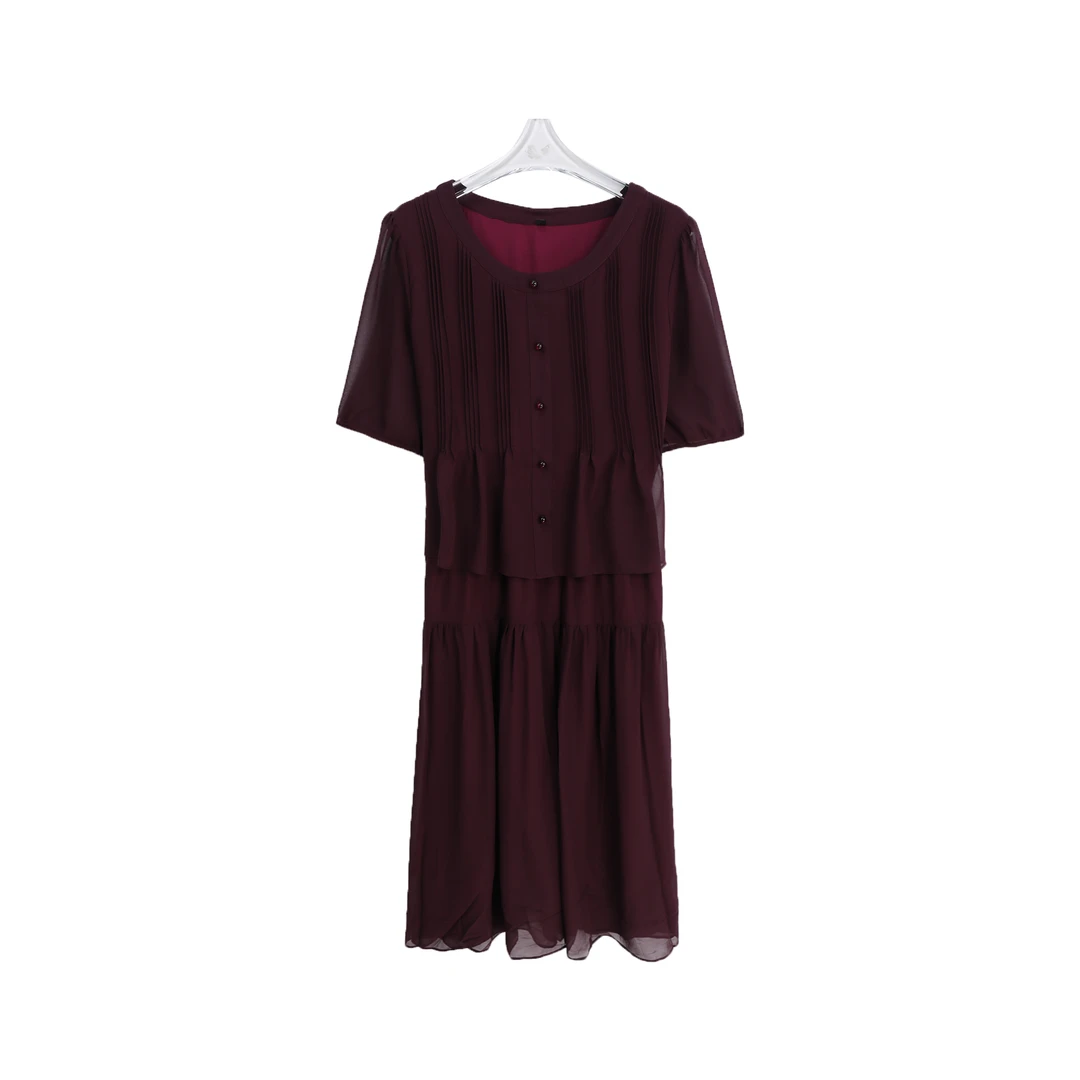 气质百搭时尚宽松洋气纯色花瓣袖连衣裙A13193