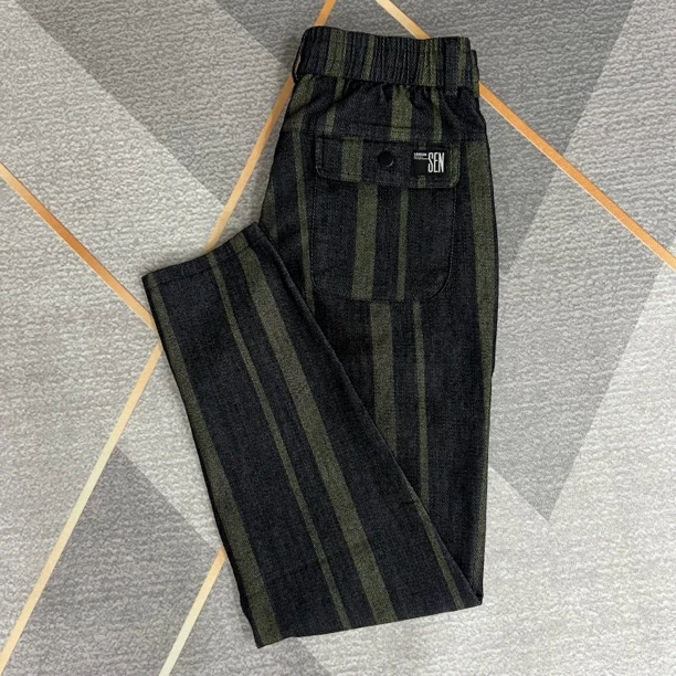 秋冬新款贡缎棉竖条纹弹力舒适宽松百搭宽松小直脚休闲裤【8021】