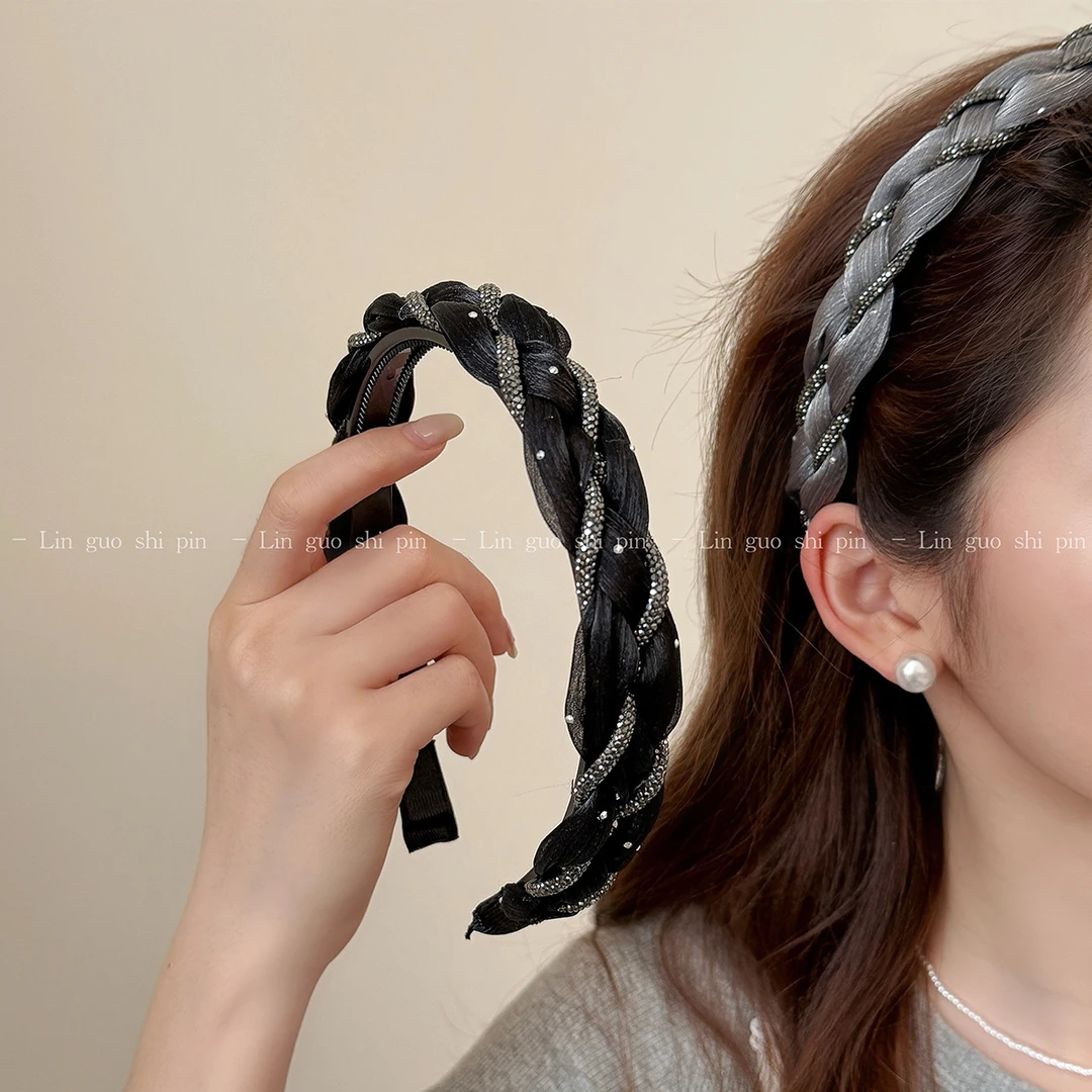 2025新款轻奢水钻麻花闪钻发箍高级感防滑带齿简约百搭头箍发饰网
